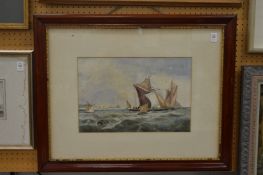 Sailing ship in a choppy sea, watercolour.