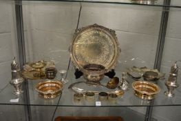 A good plated salver, pair of plated bottle coasters and other plated wares.
