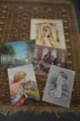 James Arthur Morris, five unframed paintings depicting various subjects.