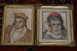 James Arthur Morris, head study of a male figure in costume and another similar, watercolour and