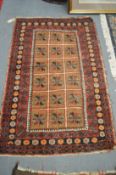 A Persian carpet, the central panel with three rows of six stylised motifs 150cm x 95cm.