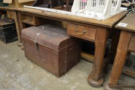 An unusual large oak two drawer desk or architects table.