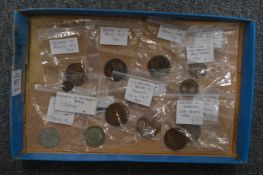 A Napoleon III 1854 1 centime and various pre-decimal coins.