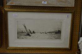 William Lionel Wyllie, sailing boats of a harbour, a reproduction print.