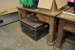 An unusual large oak two drawer desk or architects table.