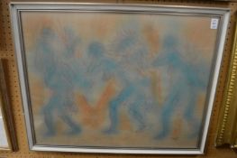 East African School, figures carrying crops, watercolour.