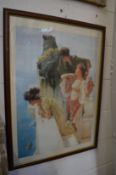 A framed colour print after Alma-Tadema.