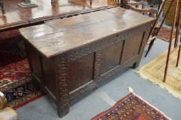 An 18th century oak triple panel coffer.