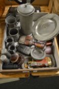 Pewter items, hip flasks etc.
