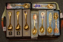 Nine Georg Jensen and other silver gilt and enamel presentation spoons, late 1960's and early 1970'