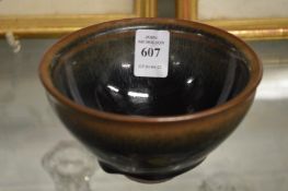 A Chinese hares fur glazed pottery bowl.