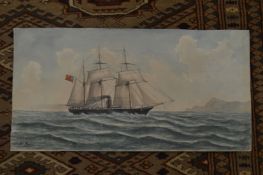 A sailing ship in choppy waters, watercolour, unframed.