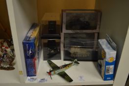 Model military vehicles, boxed and model planes.