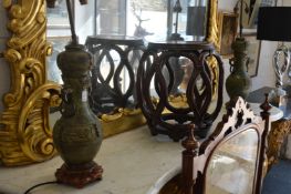 A pair of Chinese bronze archaic style vase lamps.