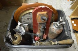 A modern world time clock, soda siphons etc.