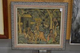 Balinese School, figures in a wooded landscape, oil on cloth.