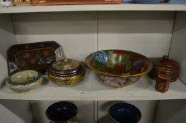 A collection of cloisonne to include bowls and a small tray.