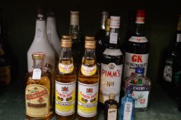 A collection of spirits to include Malibu, Pimms etc.