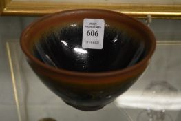 A Chinese hares fur glazed pottery bowl.