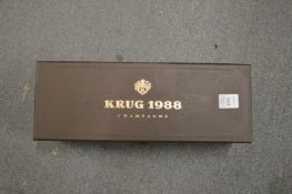 Krug 1988 vintage champagne, one bottle with original box.