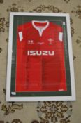 An original limited edition Welsh rugby union 2020 signed shirt, framed and glazed with