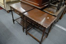 Two oak occasional tables with barley twist legs, one with a single drawer.