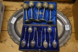 A plated dish, plated coffee spoons etc.