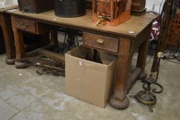 An unusual large oak two drawer desk or architects table.