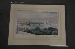 A limited edition colour print depicting a scene in Florence, unframed.