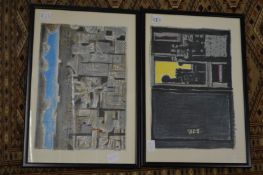 Greek school, abstract interior scene and another by the same hand.