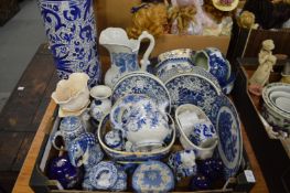 A quantity of blue and white china.