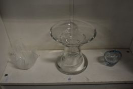 A small group of glassware to include a handkerchief vase.