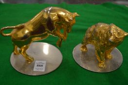 Asprey, a pair of gilt metal bull and bear ornaments.