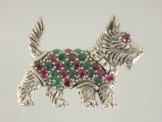 A SILVER NOVELTY SCOTTIE DOG SET WITH RUBY AND EMERALDS.