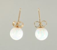 A PAIR OF 9CT. GOLD OPAL BALL EARRINGS.
