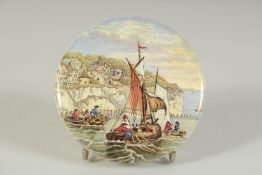 A PORCELAIN POT LID, PEGWELL BAY (Lobster fishing) 4ins diameter