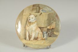 A PORCELAIN POT LID, LOW LIFE 4ins diameter