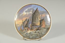 A PORCELAIN POT LID, HAULING THE TRAWL 4ins diameter