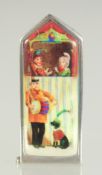 A SILVER PUNCH AND JUDY VESTA CASE, 5.5CM LONG.