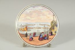 A PORCELAIN POT LID, ROYAL HARBOUR RAMSGATE 3.75ins diameter