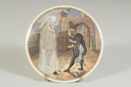 A PORCELAIN POT LID, HAMLET AND HIS FATHERS GHOST 4ins diameter