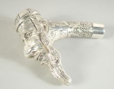 A LARGE NOVELTY WHITE METAL JEWISH MAN CANE HANDLE.