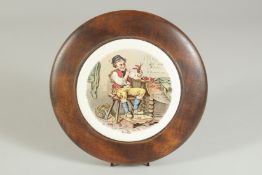A PORCELAIN POT LID, REVENGE, 4.75ins diameter, framed.