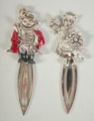 TWO NOVELTY SILVER BEATRIX POTTER BOOKMARKS.