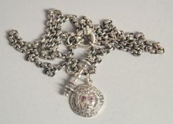 A SILVER LONGUARD CHAIN AND LION PENDANT.
