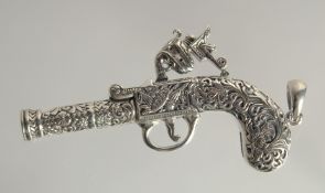 A SILVER NOVELTY PISTOL WHISTLE, 2.5
