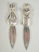 TWO NOVELTY SILVER BEATRIX POTTER BOOKMARKS.