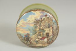 A POMADE POT AND LID, THE FARIERS, 3.5ins diameter.