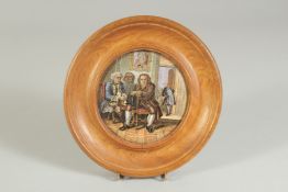 A PORCELAIN POT LID, DR. JOHNSON, 4ins diameter, framed.