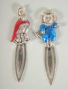 TWO NOVELTY SILVER BEATRIX POTTER BOOKMARKS.